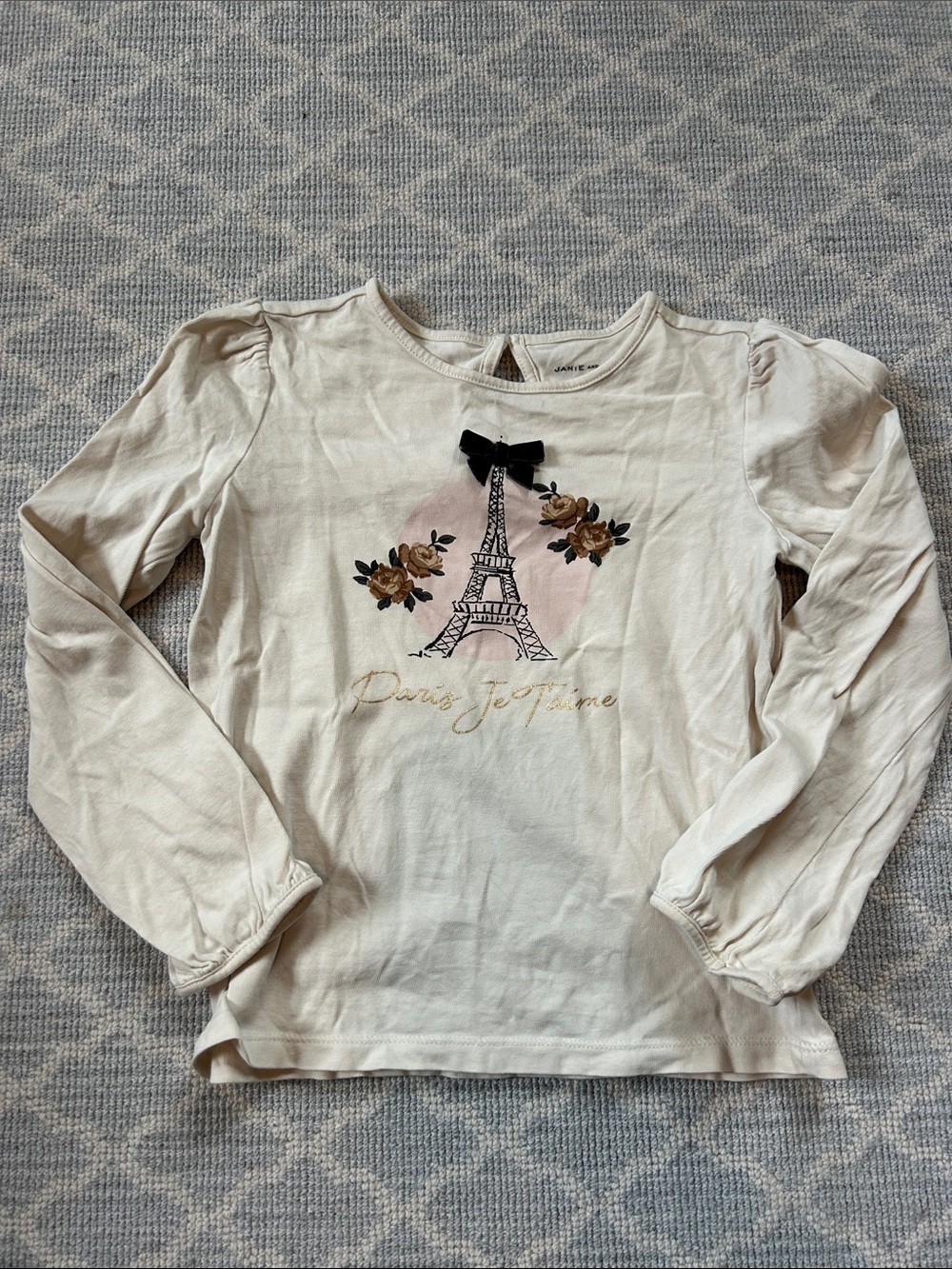 Janie and Jack Cream Long-Sleeve Tee with Eiffel Tower & Floral Bow